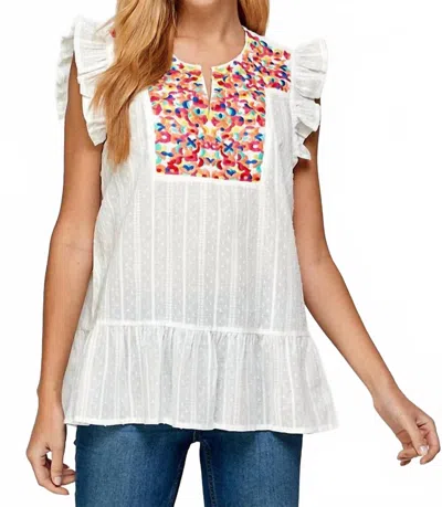 See And Be Seen Floral Embroidered Ruffle Top In Multi