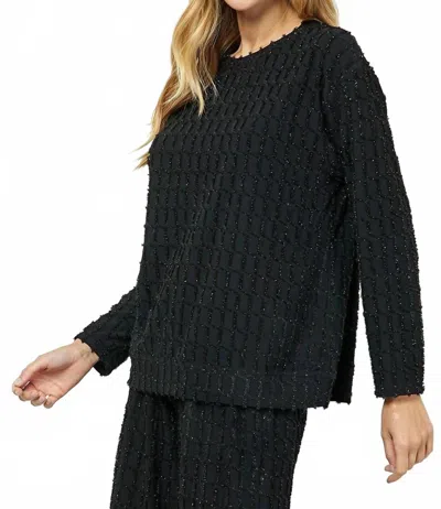 See And Be Seen Glitter Textured Long Sleeve Top In Black