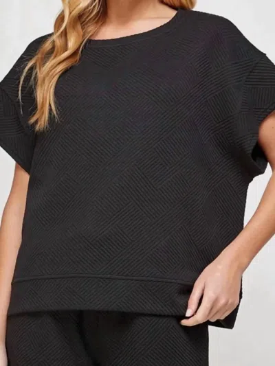 See And Be Seen Jacquard Knit Textured Top In Black
