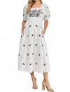 See And Be Seen Lovely In Floral Embroidered Midi Dress In White/ Black In White