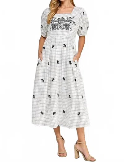 See And Be Seen Lovely In Floral Embroidered Midi Dress In White/ Black