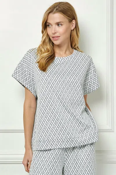 See And Be Seen Metallic Jacquard Loungewear Top In White In Multi