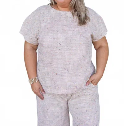 See And Be Seen Metallic Shimmer Textured Knit Top In Tan Multicolor In Gray