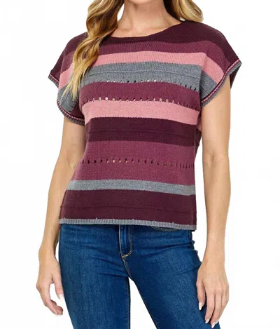 See And Be Seen Multi Color Striped Sweater Top In Burgundy