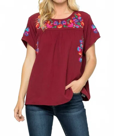 See And Be Seen On The Border Embroidered Top In Burgundy In Red