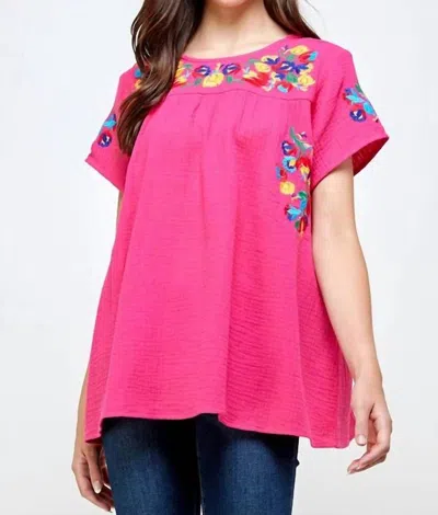 See And Be Seen On The Border Embroidered Top In Fuchsia In Pink