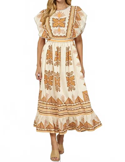 See And Be Seen Panko Printed Midi Dress In Cream In White