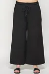See And Be Seen Plus Size Textured Cropped Pants In Black In Black