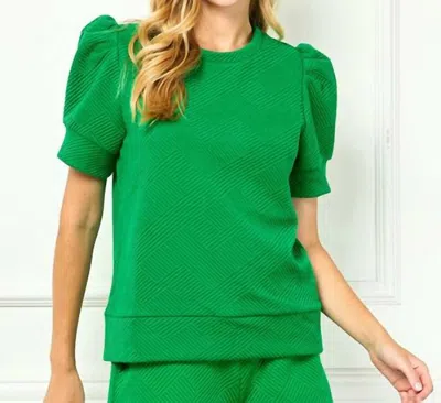 See And Be Seen Puff Sleeve Textured Lounge Set In Kelly Green