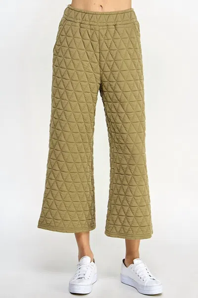 See And Be Seen Quilted Luxe Pants In Light Olive In Yellow
