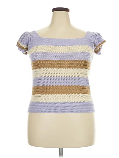 See And Be Seen Short Sleeve Top Purple Sweetheart Neckline Tops In Multi