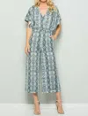 See And Be Seen Snake Print Surplice Jumpsuit In Grey In Grey