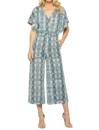 See And Be Seen Snake Print Surplice Jumpsuit In Grey In Multi