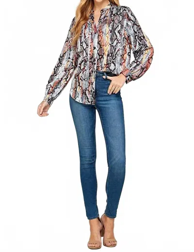 See And Be Seen Snakeskin Print Long Sleeve Shirt In Blue Multi