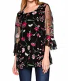 See And Be Seen Snapdragon Floral Embroidered Top In Black In Black