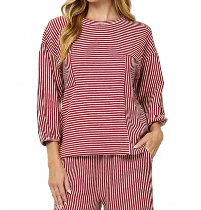 See And Be Seen Striped Knit Top With Balloon Sleeves In Red/cream In Multi