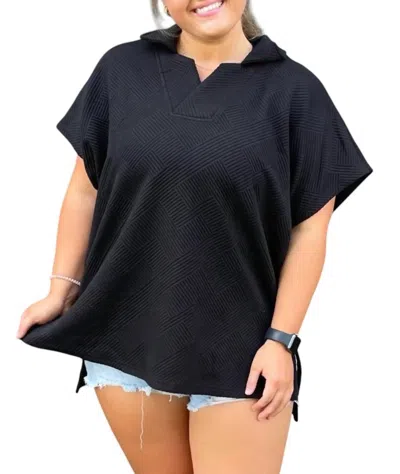 See And Be Seen Textured Collar Vneck Top In Black