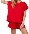 See And Be Seen Textured Short Sleeve Top In Red