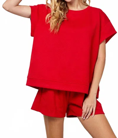 See And Be Seen Textured Short Sleeve Top In Red