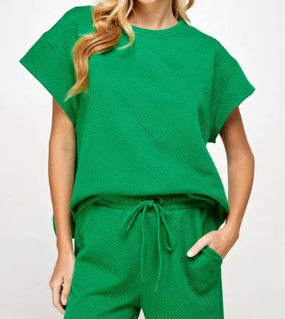 See And Be Seen Textured Short Sleeve Top In Green