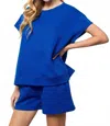 See And Be Seen Textured Short Sleeve Top In Royal Blue In Blue