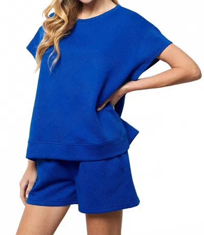 See And Be Seen Textured Short Sleeve Top In Royal Blue