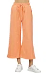 See And Be Seen Textured Soft Cropped Wide Pants In Peach In Pink