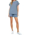 See And Be Seen Vail Quilted Short Sleeve Top In Dusty Blue In Blue