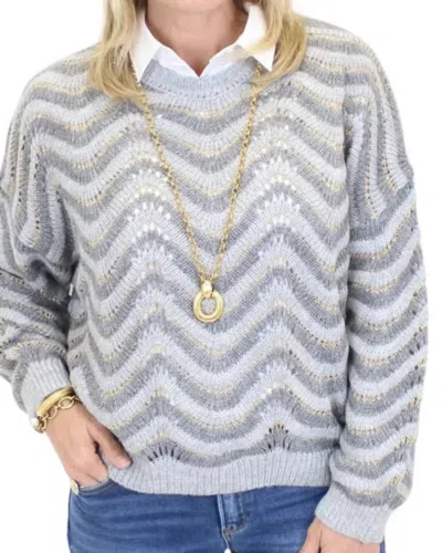 See And Be Seen Wavy Striped Oversized Sweater In Grey In Gray
