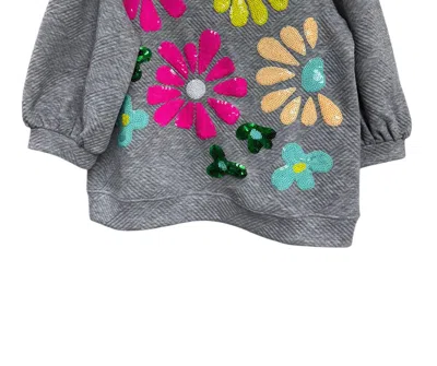 See And Be Seen Women's Flower Sweatshirt In Gray With Sequin Flowers