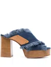 SEE BY CHLOÉ 100MM FRAYED-DETAILING DENIM MULES