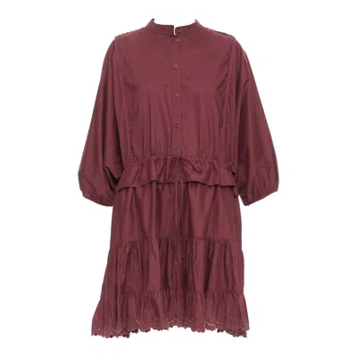 Pre-owned See By Chloé See By Chloe 616 Smoked Red Cotton Sbc Scallop Trim Shirt Dress Fr40 L