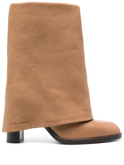 See By Chloé 85mm Debossed-logo Boots In Braun