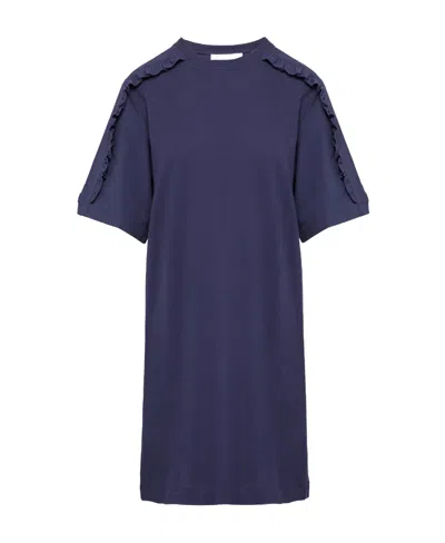 See By Chloé A Dress With Lotus Leaf Edge Details In Blue