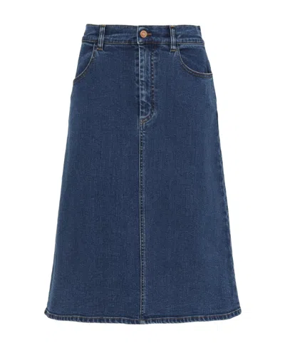 See By Chloé A-line Denim Midi Skirt In Blue