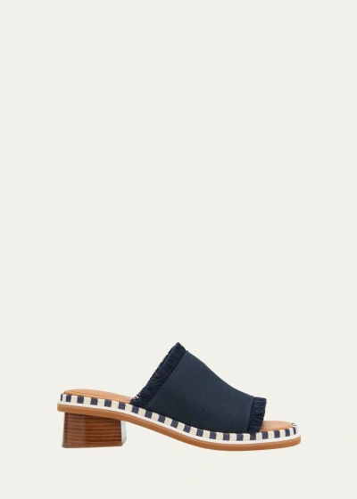 See By Chloé Allyson Frayed Cotton Mule Sandals In Dark Blue