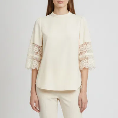 Pre-owned See By Chloé Angora Beige Crepe Lace Trim Blouse L