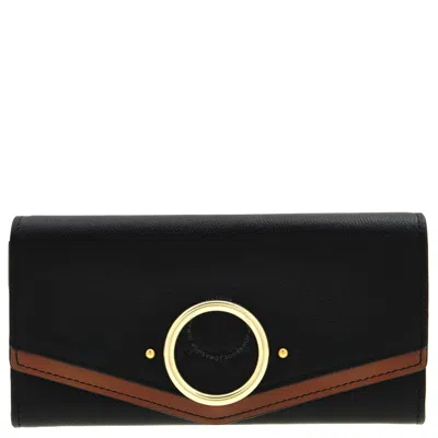 See By Chloé See By Chloe Aura Long Leather Flap Wallet In Black