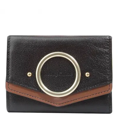 See By Chloé See By Chloe Aura Small Trifold Leather Wallet In Black