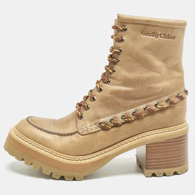 Pre-owned See By Chloé Beige Leather Mahalia Ankle Length Boots Size 39