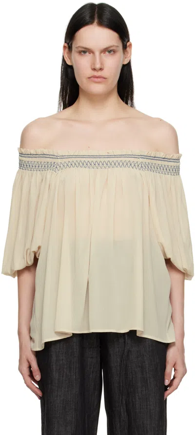 SEE BY CHLOÉ BEIGE SMOCKED BLOUSE
