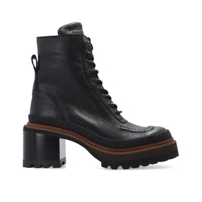 SEE BY CHLOÉ BLACK CALFSKIN LACE-UP BOOTS