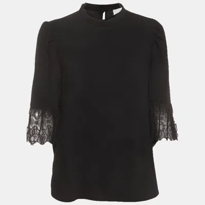 Pre-owned See By Chloé See By Chloe Black Crepe Lace Trim Mock Neck Blouse L