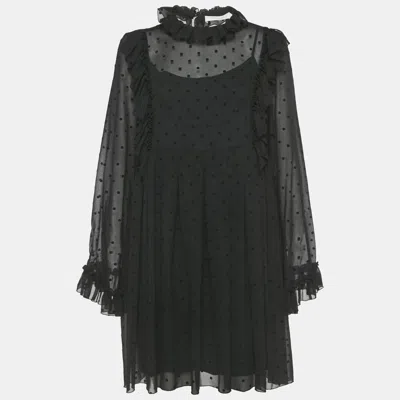 Pre-owned See By Chloé Black Flocked Chiffon Ruffled Mini Dress M