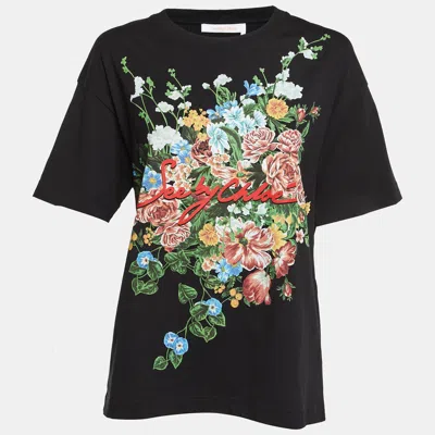 See By Chloé See By Chloe Black Floral Print Cotton Crew Neck T-shirt S In Multi