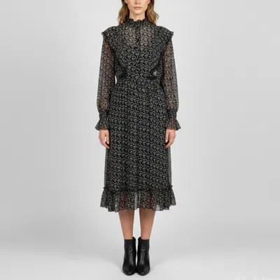 Pre-owned See By Chloé Black Floral Print Crepe Ruffle Midi Dress M