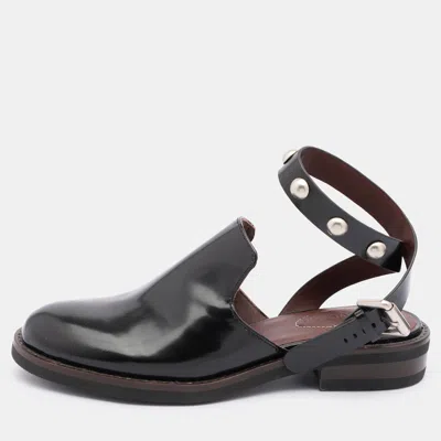 See By Chloé See By Chloe Black Leather Embellished Ankle Strap Mules Size 35