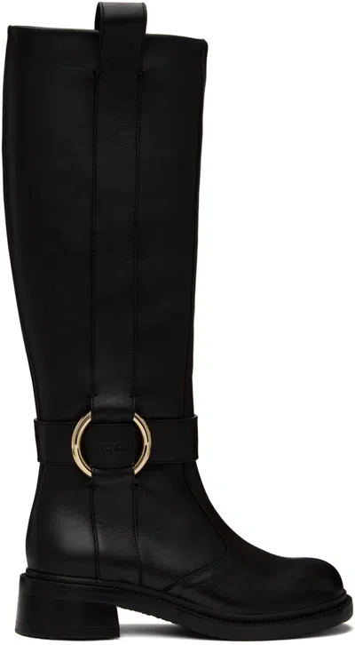 See By Chloé Black New Ring Tall Boots In 999-black