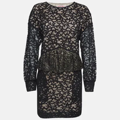Pre-owned See By Chloé Black Patterned Lace Ruffled Short Dress L