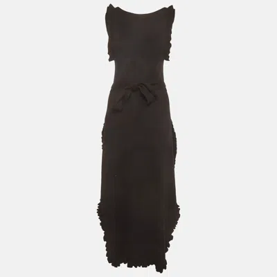 Pre-owned See By Chloé Black Rib Stretch Knit Ruffled Midi Dress S